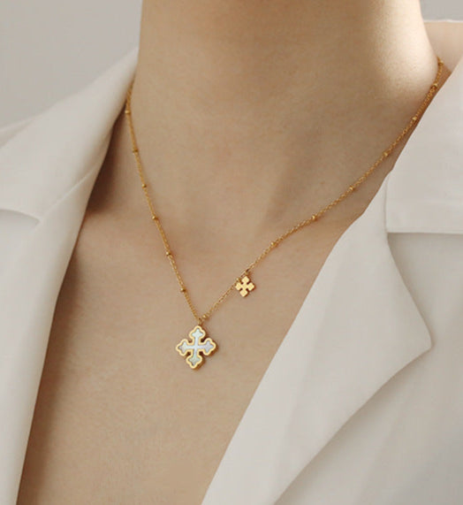 High color retention vacuum plating real gold/natural mother shell necklace