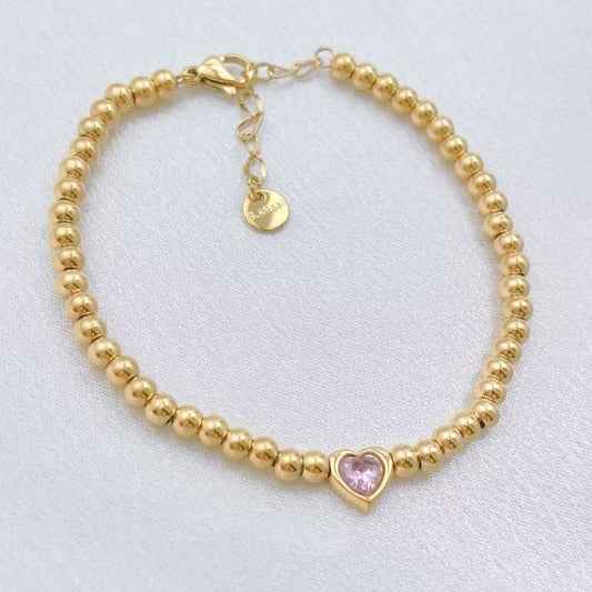 Beaded Design With Pink Zircon Bracelet