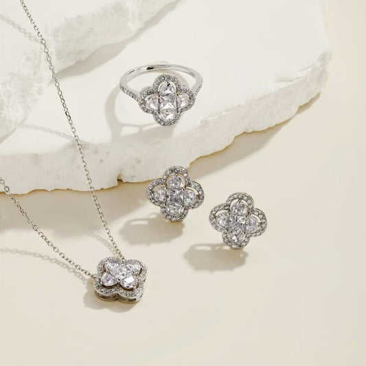 Silver Four-leaf Clover SET
