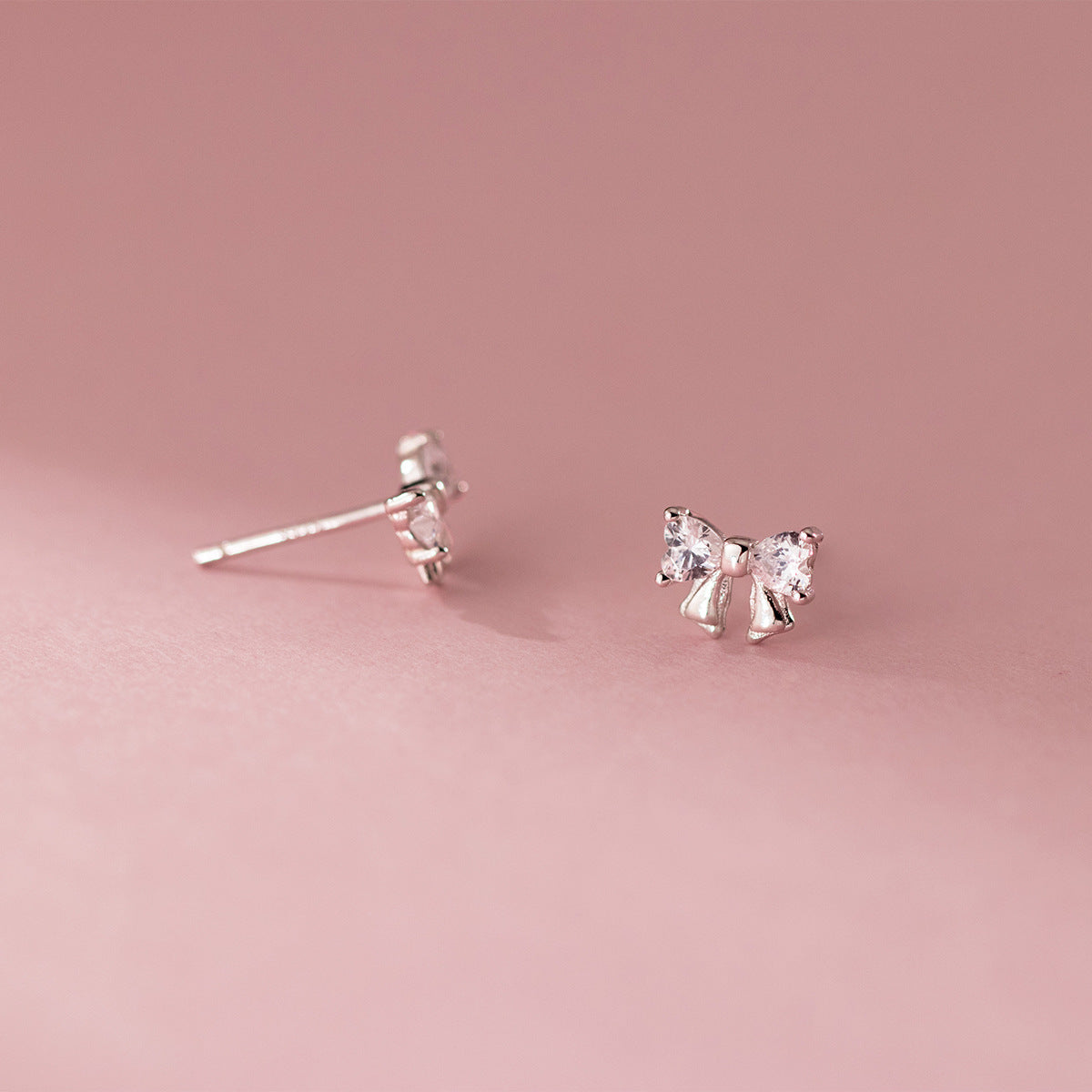S925 sterling silver studded bow earrings