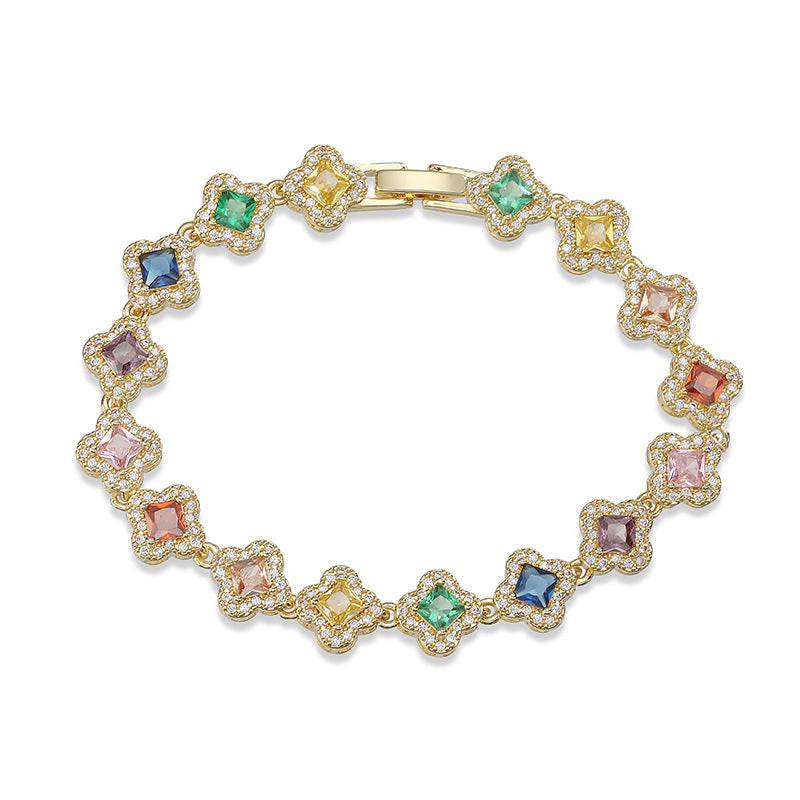 Colorful Zircon Clover Bracelet