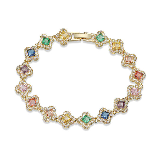 Colorful Zircon Clover Bracelet