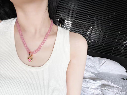 Opal heart pentagram gemstone necklace