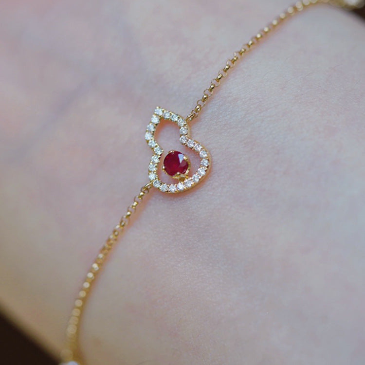 S925 sterling silver 18k gold-plated inlaid zircon gourd necklace bracelet earrings set