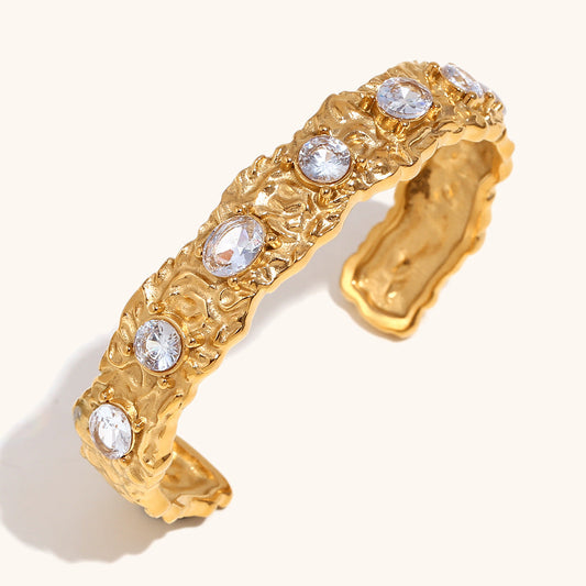 Irregular colored diamond stainless steel bracelet ring earrings plated with 18K gold.