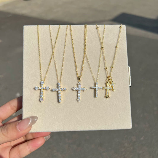 S925 sterling silver gold cross necklace