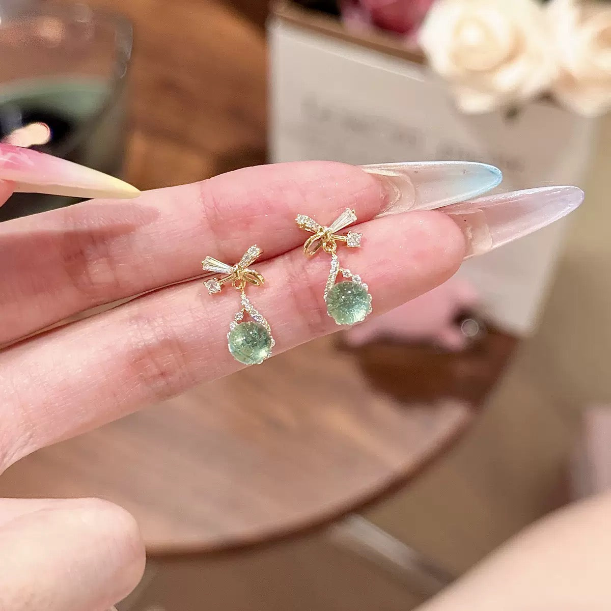 Gold-Plated Bow Zircon Earrings