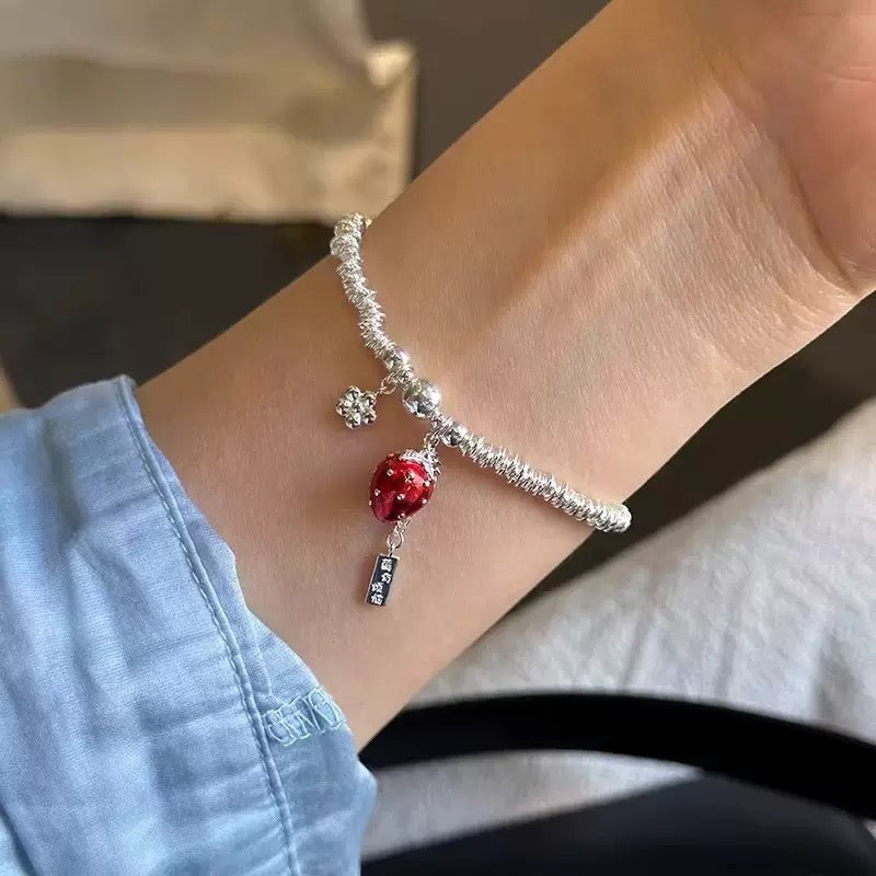 Silver Strawberry Charm Bracelet