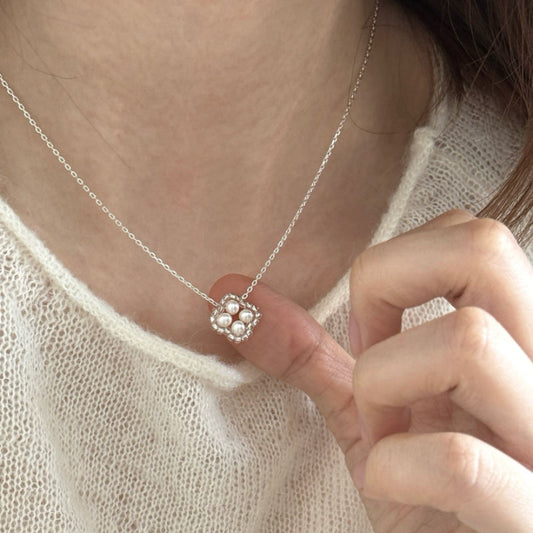 Silver Clover Pearl Jewelry Set