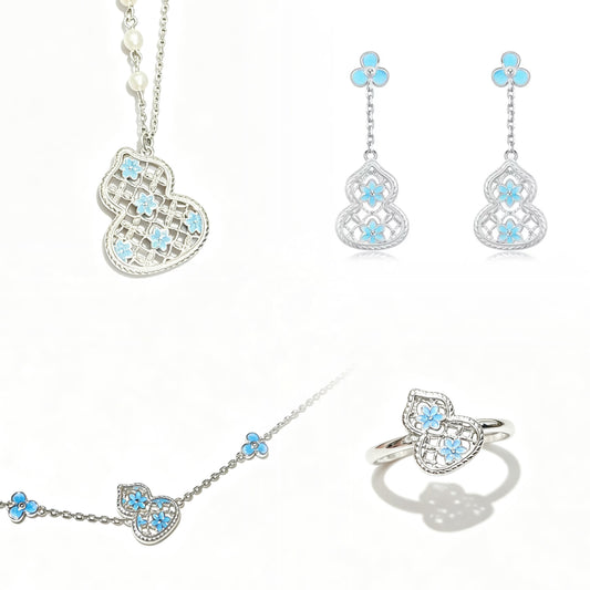 Gradient Blue Flower Jewelry Set