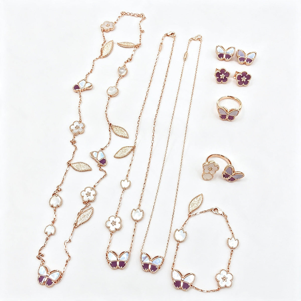 Purple Butterfly Mother-of-Pearl Jewelry Set