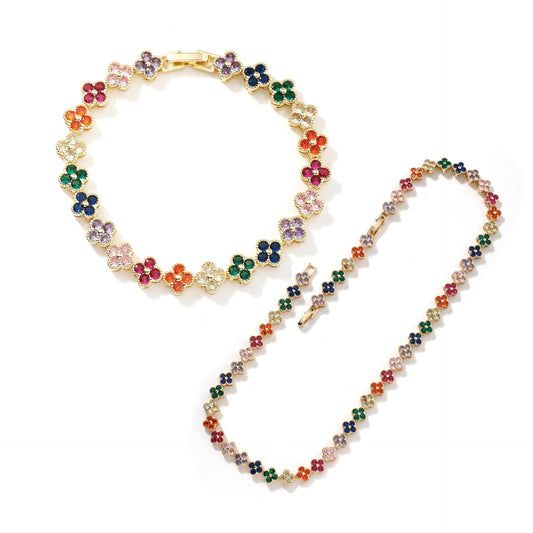 Colorful Zircon Clover Jewelry Set