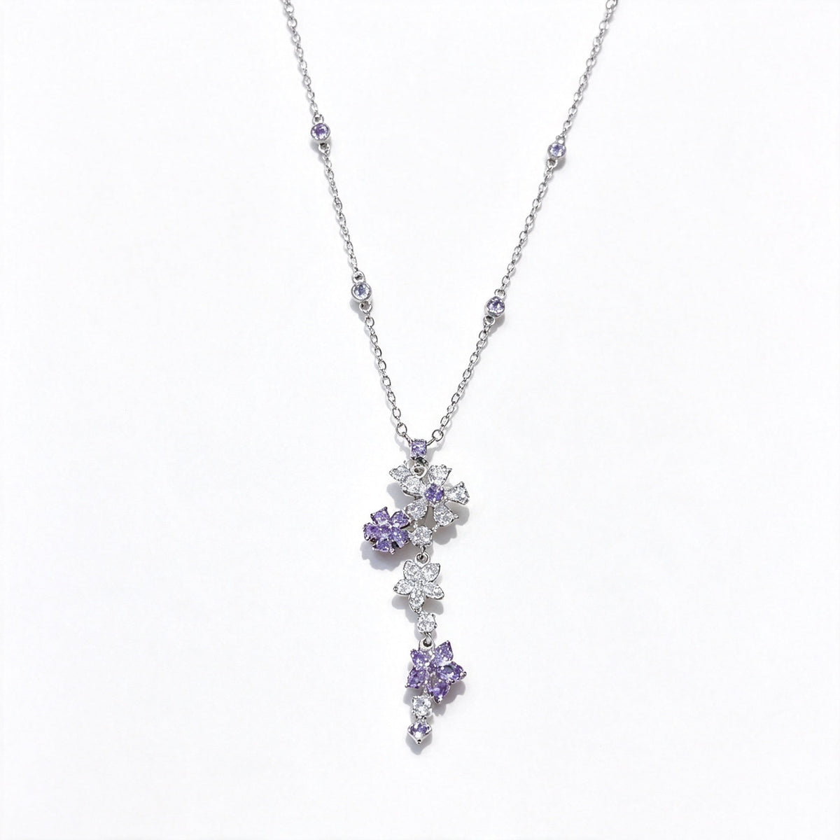 Purple Zircon Flower Necklace