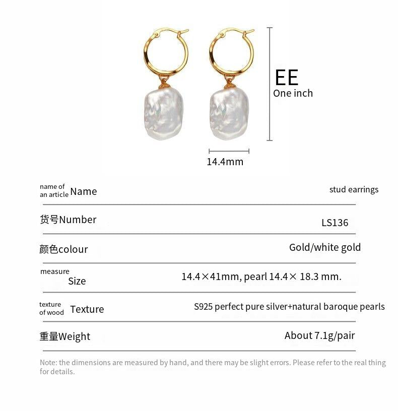 S925 Sterling Silver with Natural Baroque Pearl Earrings