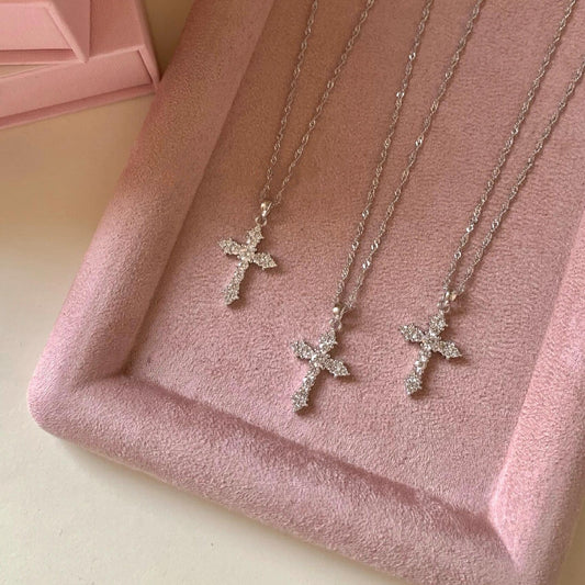 S925 Sterling Silver Meishen Cross Full Diamond Pendant Necklace
