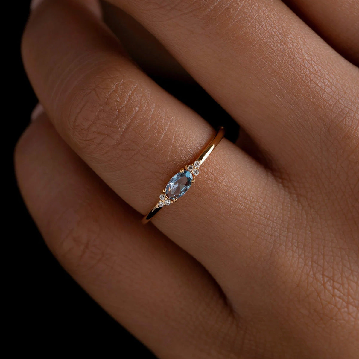 Full body s925 pure silver blue stone horse eye ring