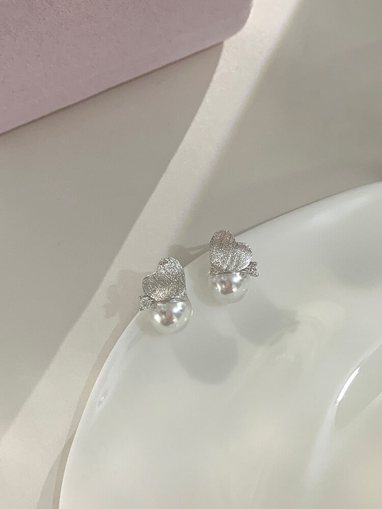 S925 Sterling Silver Drawing Love Shi Home Pearl Earrings