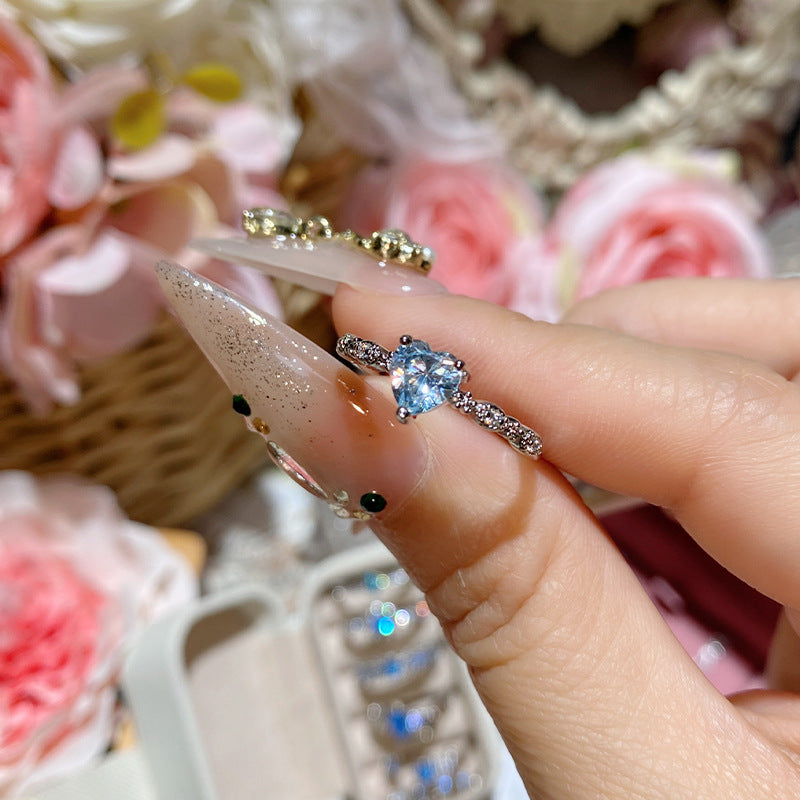 Super Flash Sea Blue Zircon Ring with 18K Gold Plating