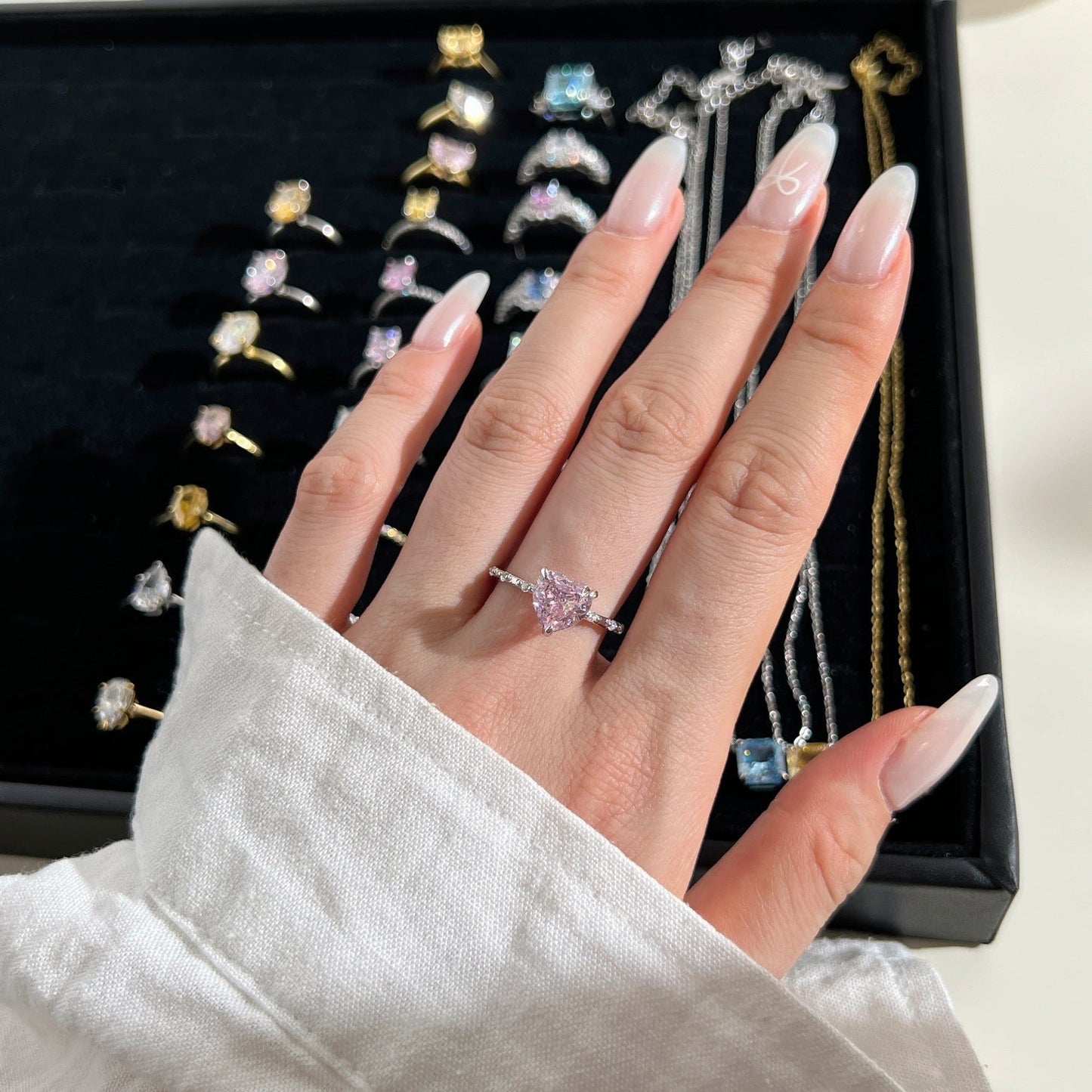925 sterling silver barbie pink 8A ice flower cut zirconia ring