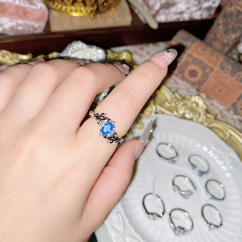 Super Flash Sea Blue Zircon Ring with 18K Gold Plating
