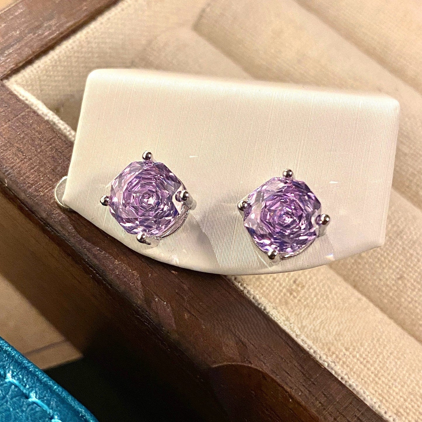 Rose blue high carbon diamond necklace ring earrings set