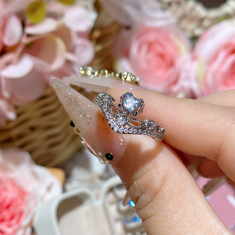 Super Flash Sea Blue Zircon Ring with 18K Gold Plating