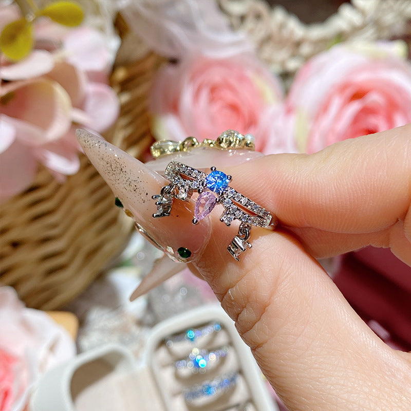 Super Flash Sea Blue Zircon Ring with 18K Gold Plating