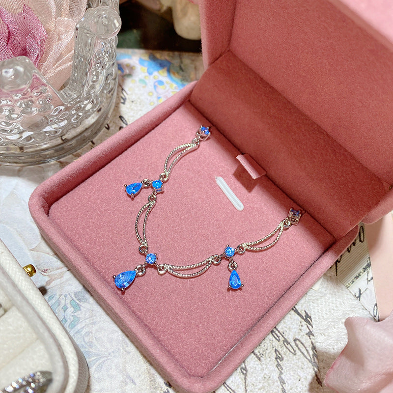 Super Flash Sea Blue Zircon Ring with 18K Gold Plating