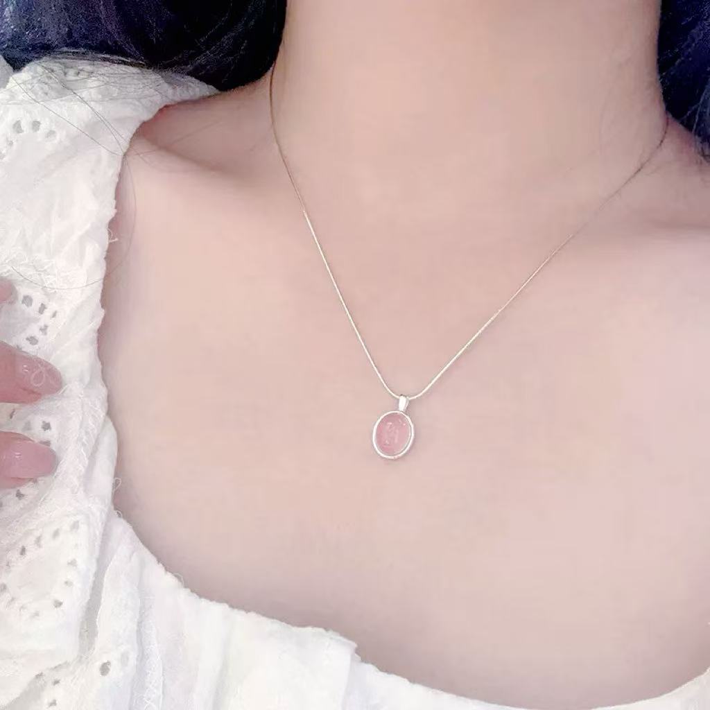 Natural Pink Chalcedony S925 Sterling Silver SET