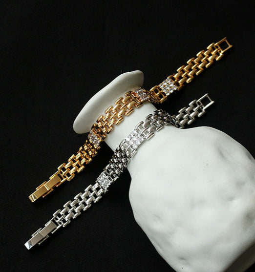 Brass gold plated/zircon diamond strap bracelet