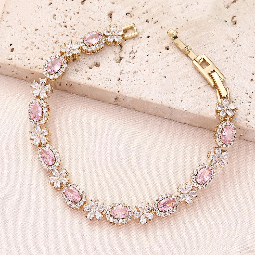 High quality zircon flower oval bracelet