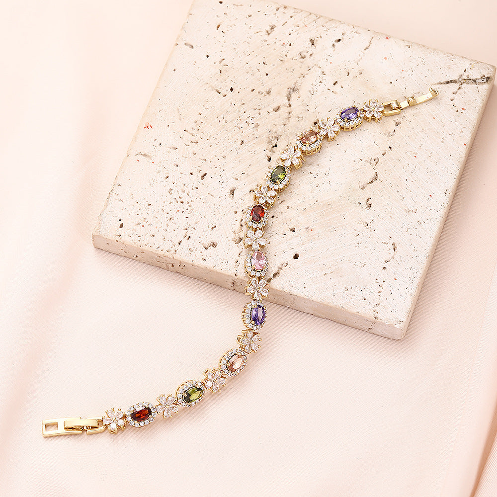 High quality zircon flower oval bracelet