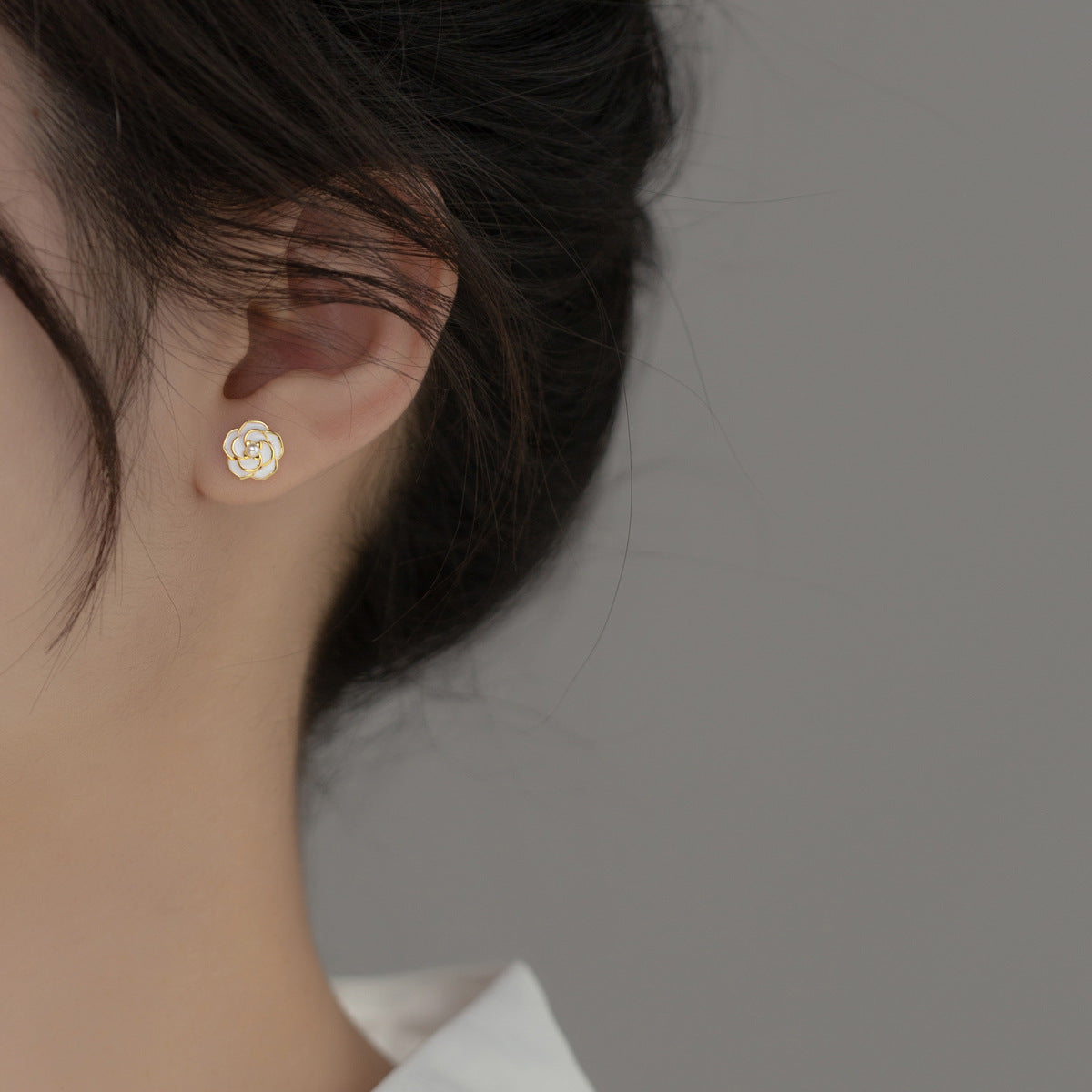 S925 sterling silver drop camellia pearl earrings