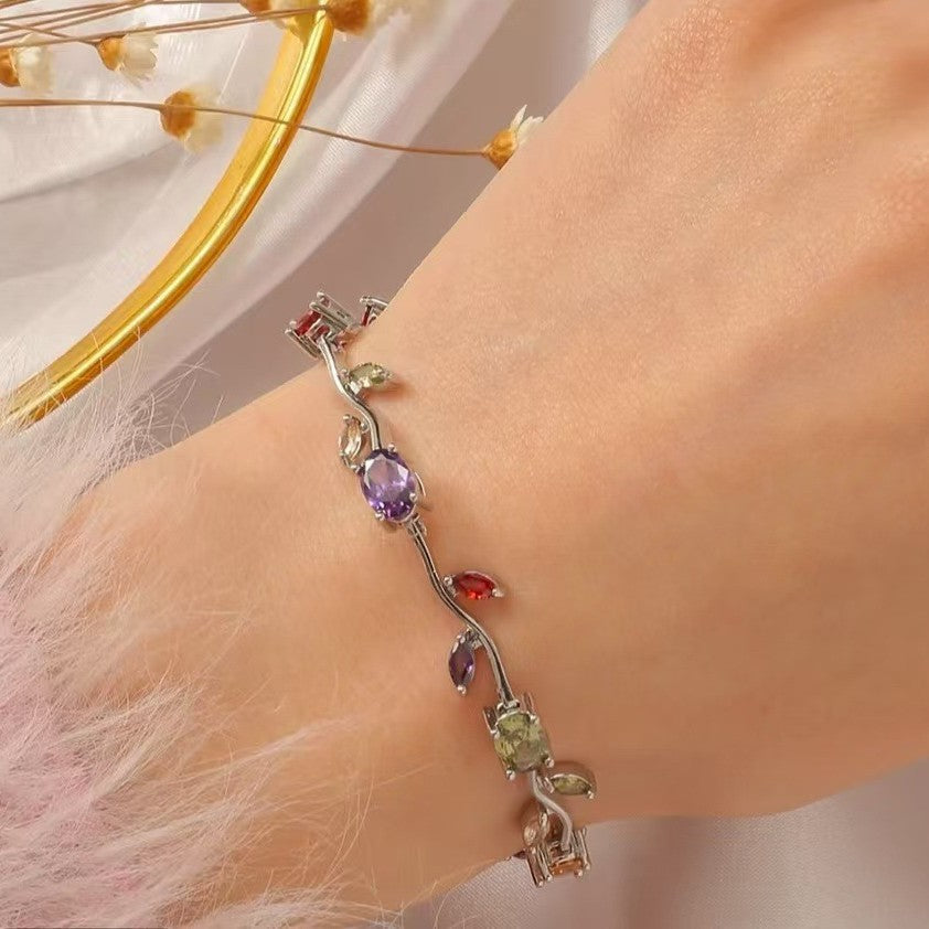 Branches and leaves tourmaline colored gemstones Candy-colored Lily of the Valley bracelet