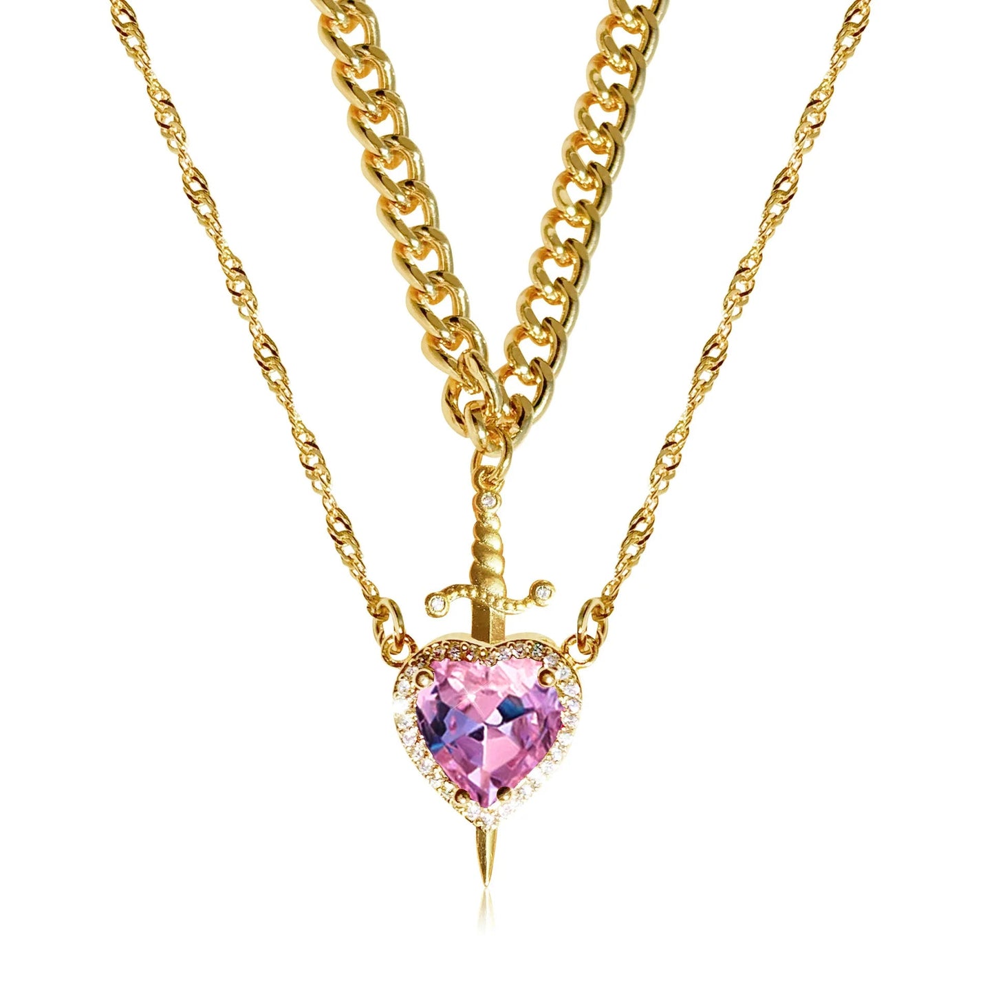 COUPLE HEART & SWORD Matching Necklaces