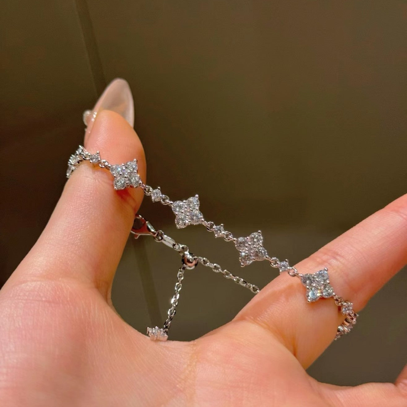 Sterling silver s925 high carbon diamond four-leaf clover bracelet