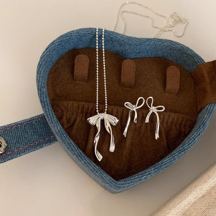 S925 sterling silver bow pierced earrings