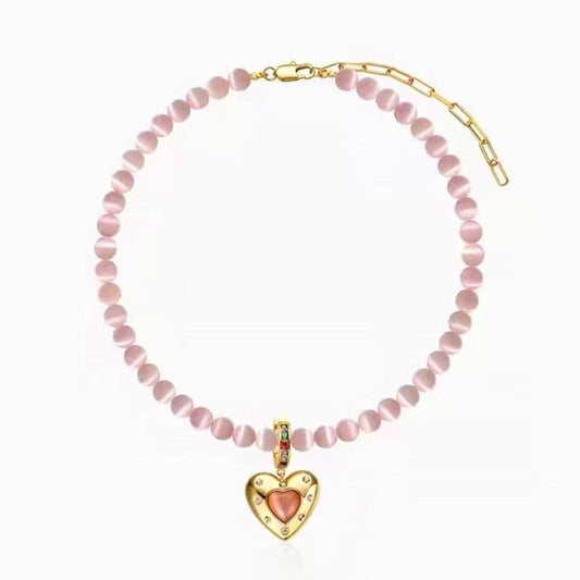 Opal heart pentagram gemstone necklace