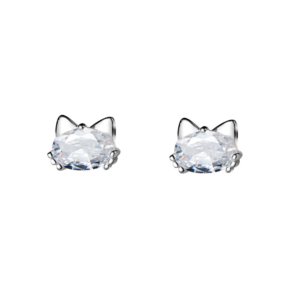 S925 sterling silver single diamond kitten earrings