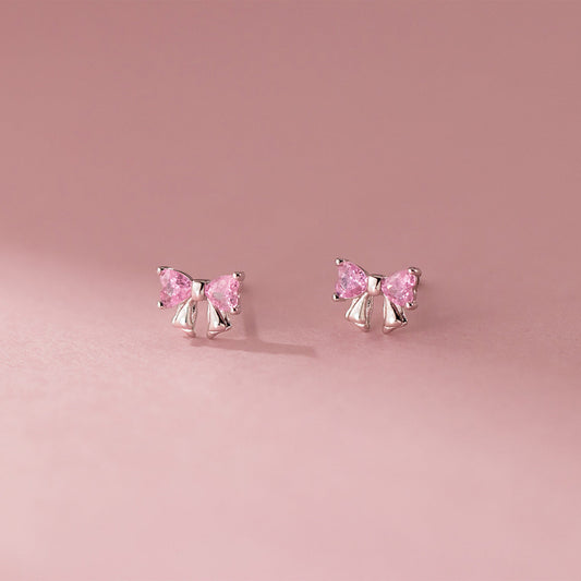 S925 sterling silver studded bow earrings