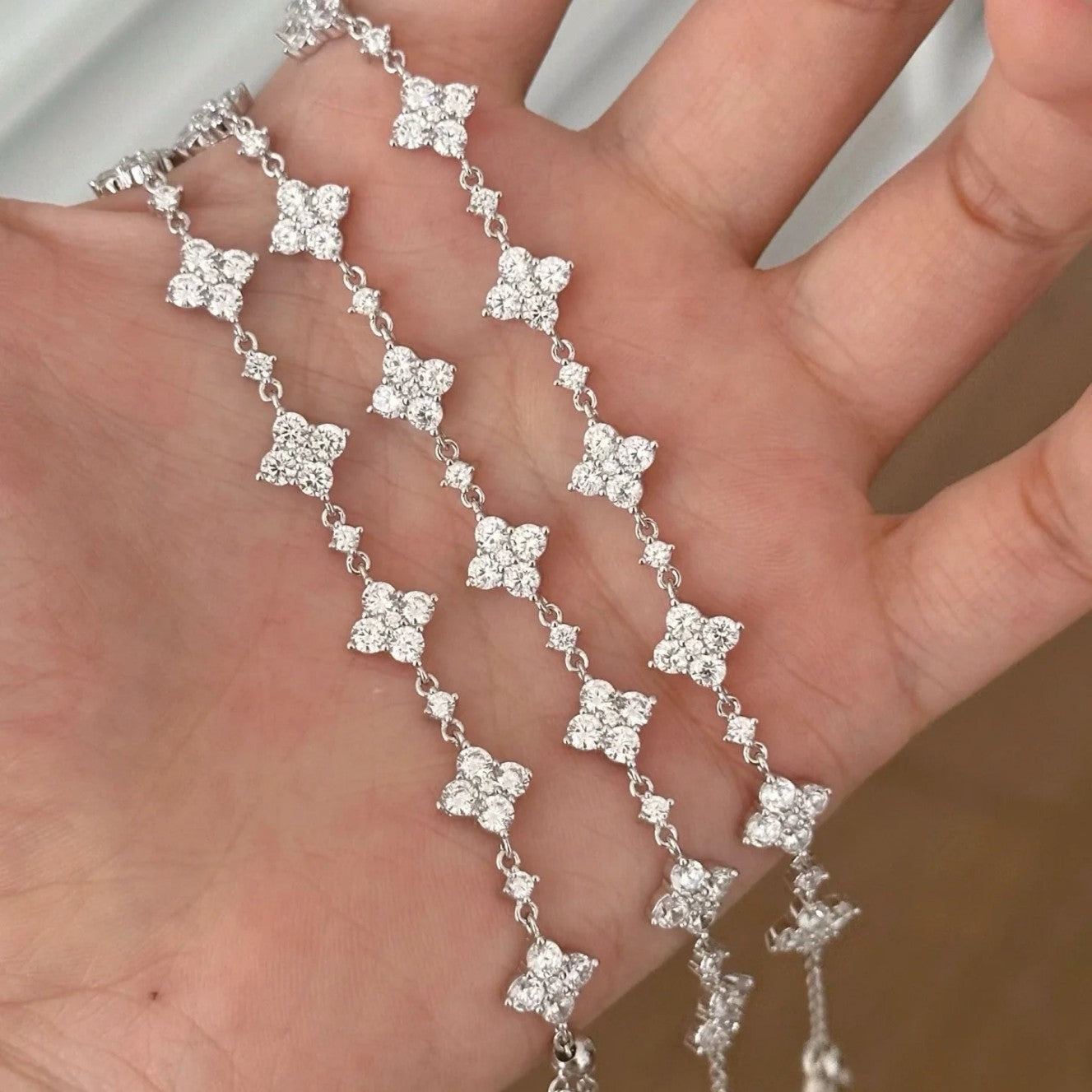 Sterling silver s925 high carbon diamond four-leaf clover bracelet