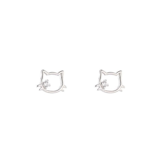 S999 sterling silver hollow cat ear nail earrings