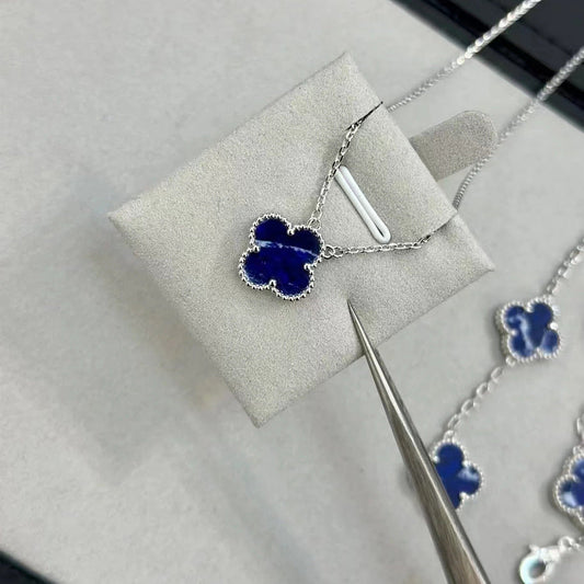 Blue Peter stone clover bracelet silver obsidian necklace bracelet set