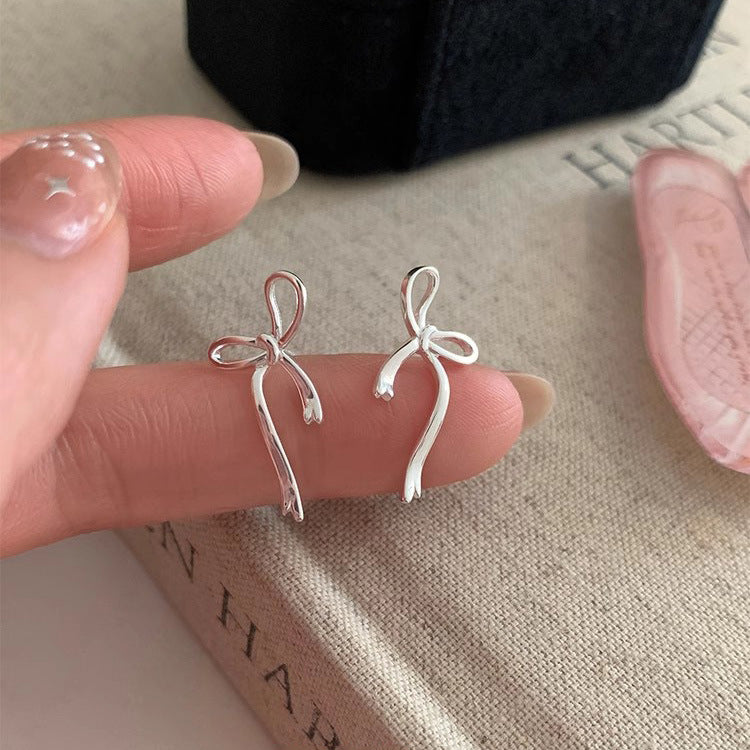 S925 sterling silver bow pierced earrings
