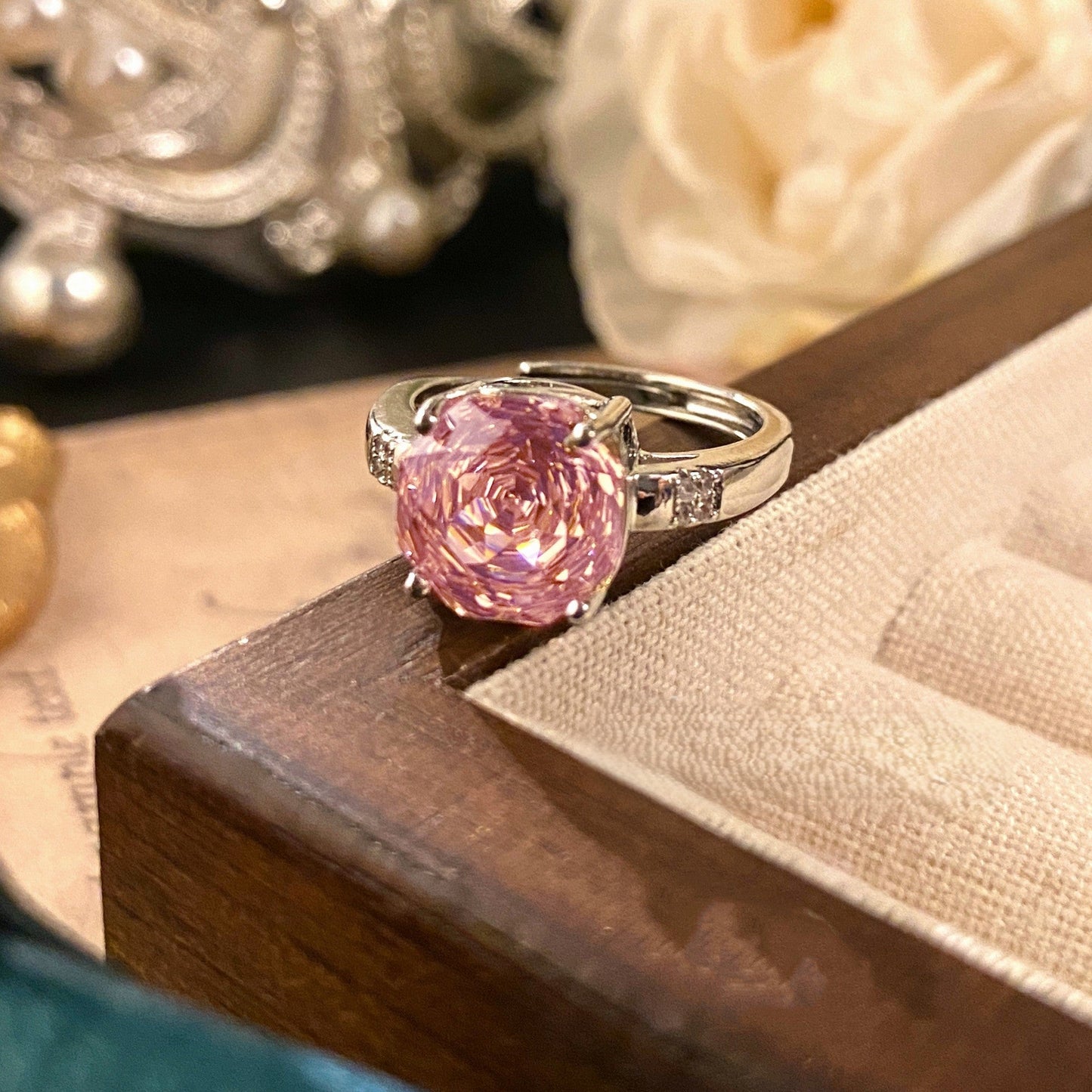 Rose blue high carbon diamond necklace ring earrings set