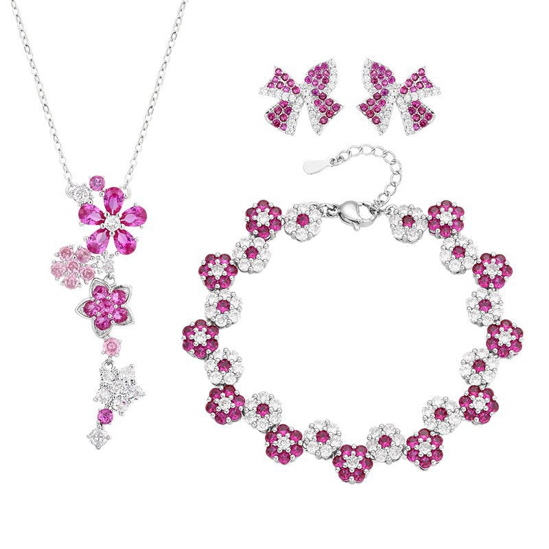 Zircon Flower Bracelet Necklaces suit