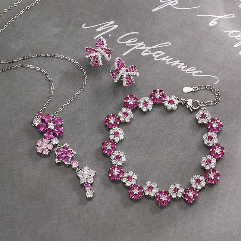 Zircon Flower Bracelet Necklaces suit