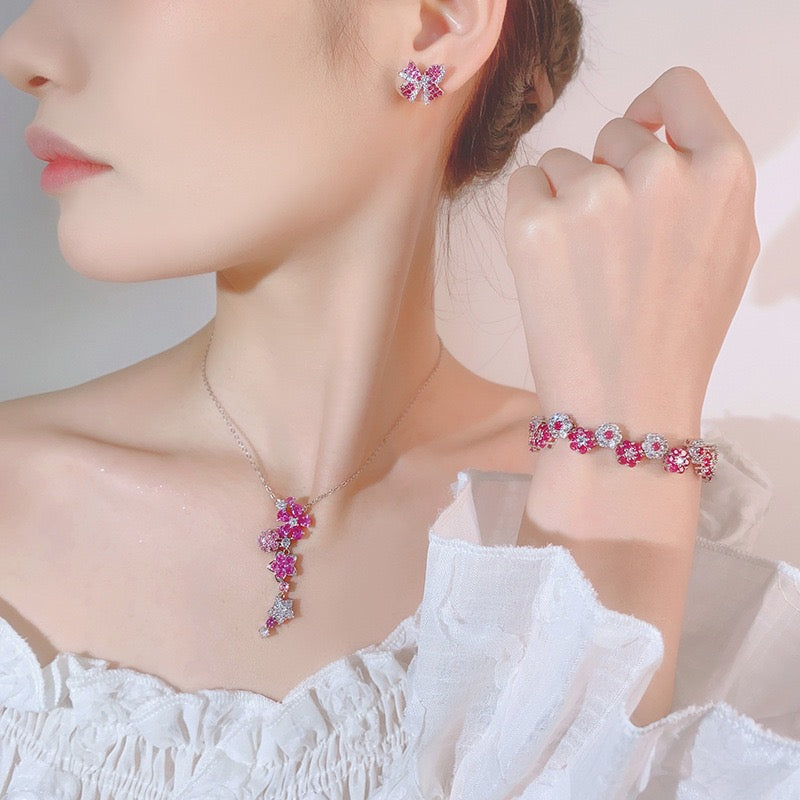 Zircon Flower Bracelet Necklaces suit