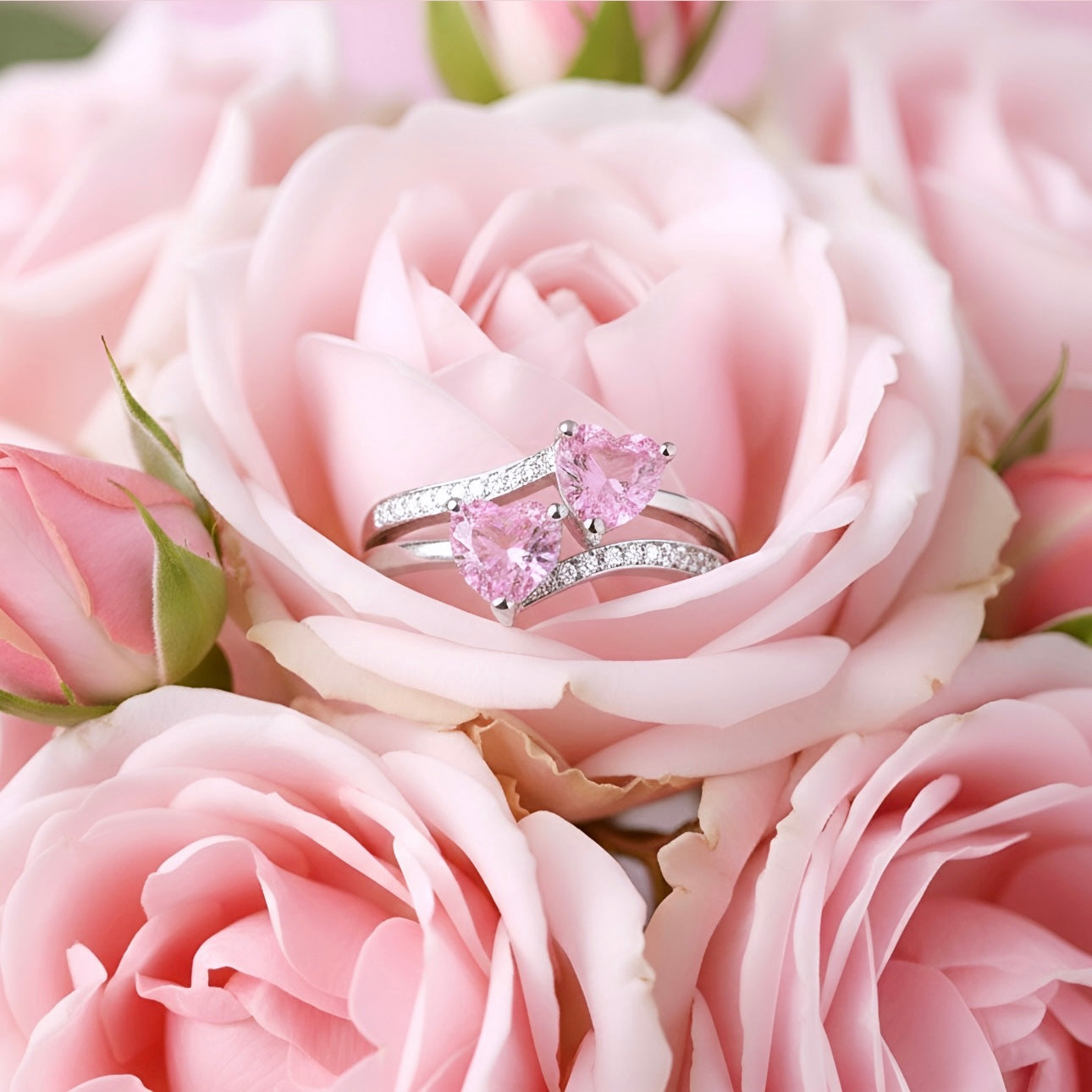DOUBLE PINK HEARTS Ring