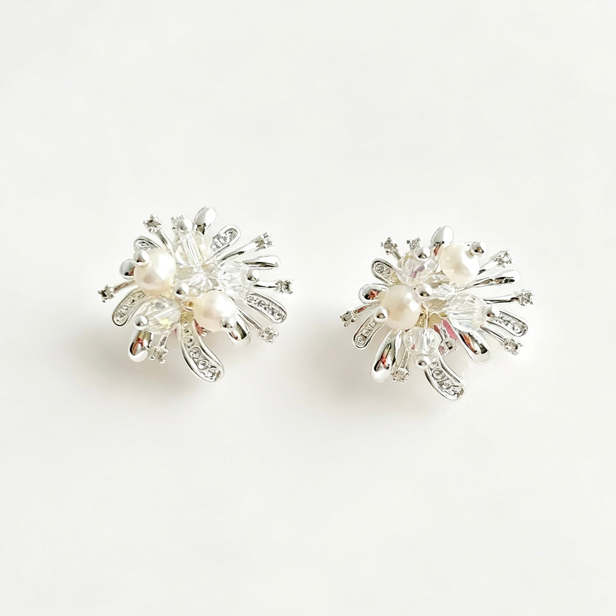 Zircon Firework Pearl Stud Earrings